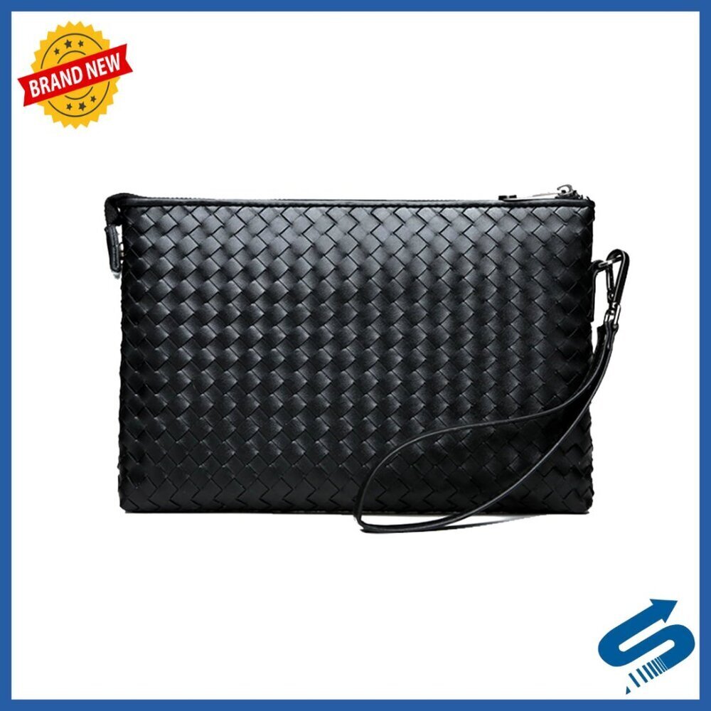 Leather Woven Envelope Clutch Business Chic Horizontal Style Minimal